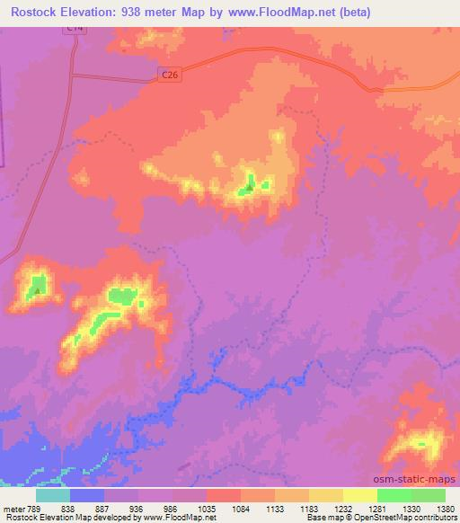 Rostock,Namibia Elevation Map