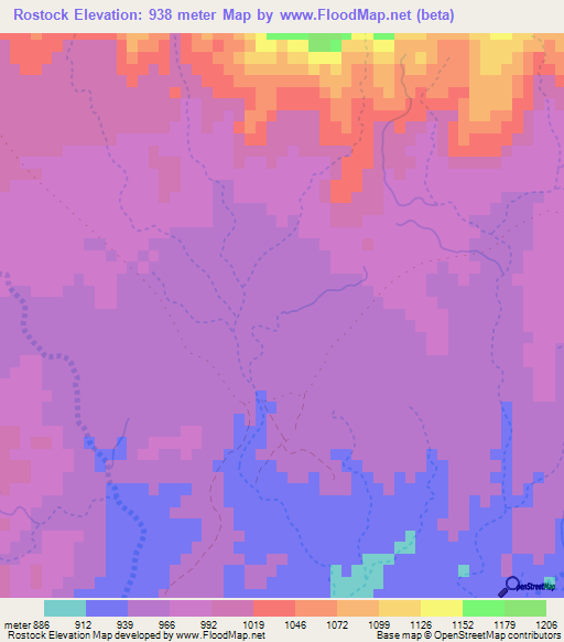 Rostock,Namibia Elevation Map