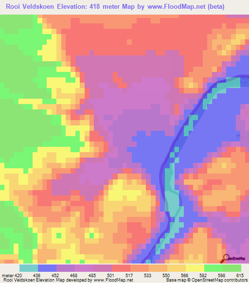 Rooi Veldskoen,Namibia Elevation Map