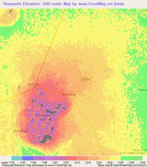 Rietquelle,Namibia Elevation Map