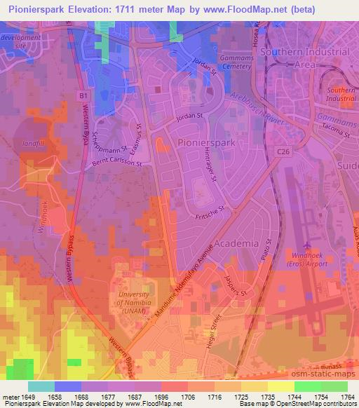 Pionierspark,Namibia Elevation Map