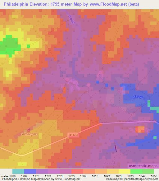 Philadelphia,Namibia Elevation Map