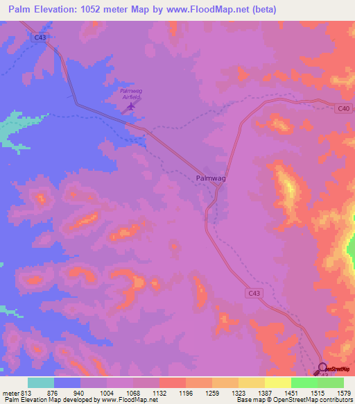 Palm,Namibia Elevation Map