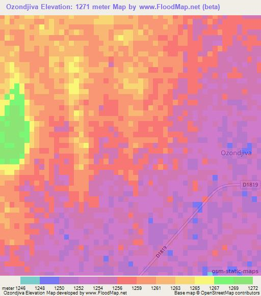 Ozondjiva,Namibia Elevation Map