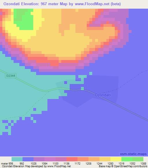 Ozondati,Namibia Elevation Map