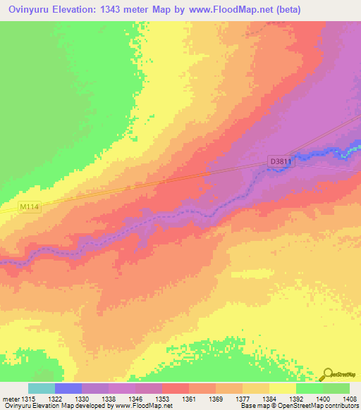 Ovinyuru,Namibia Elevation Map