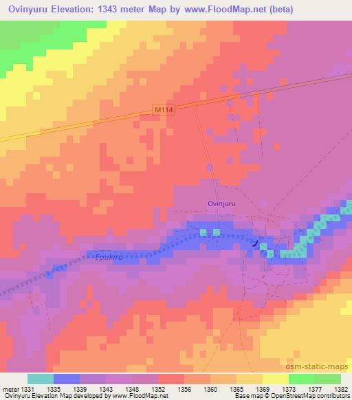 Ovinyuru,Namibia Elevation Map
