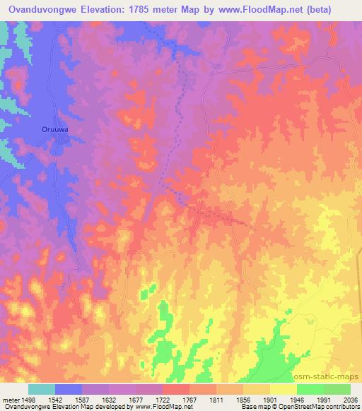 Ovanduvongwe,Namibia Elevation Map