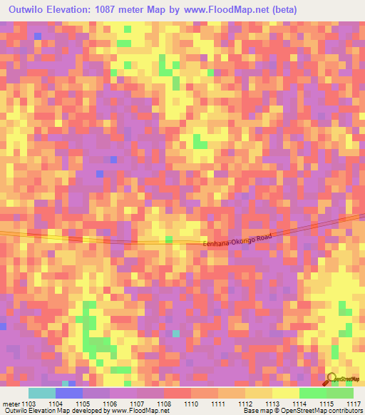 Outwilo,Namibia Elevation Map