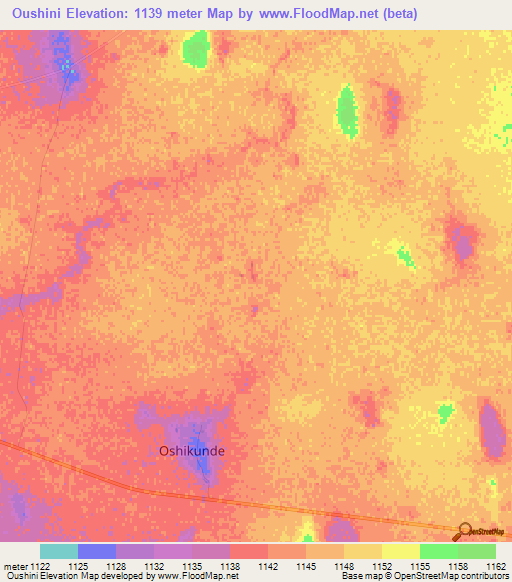 Oushini,Namibia Elevation Map