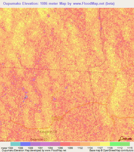 Oupumako,Namibia Elevation Map