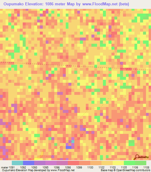 Oupumako,Namibia Elevation Map