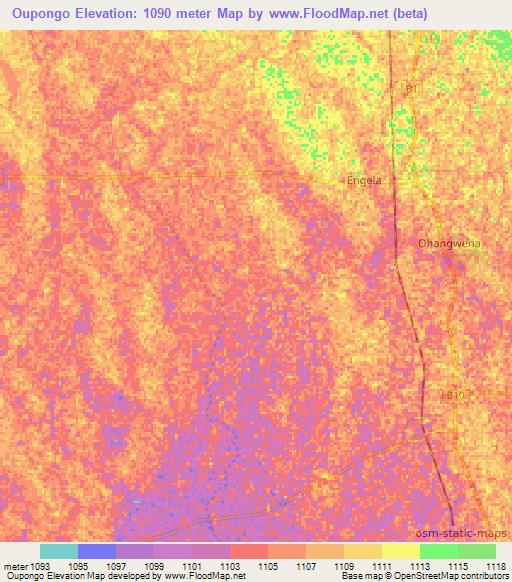 Oupongo,Namibia Elevation Map