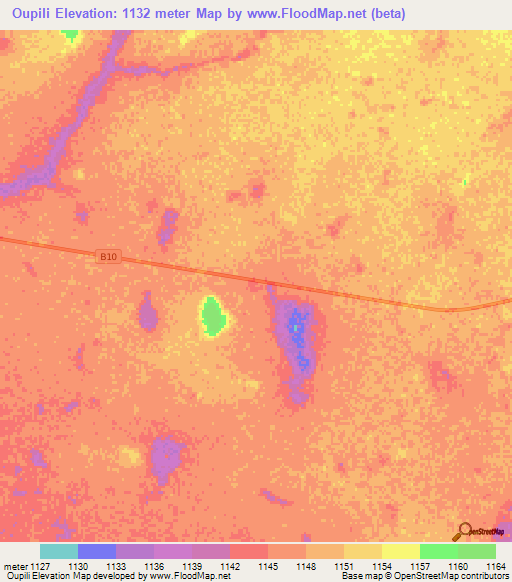 Oupili,Namibia Elevation Map