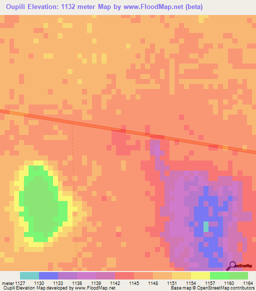 Oupili,Namibia Elevation Map