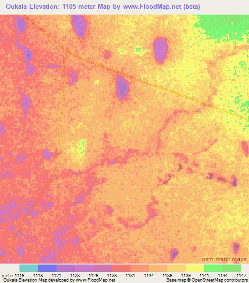 Oukala,Namibia Elevation Map