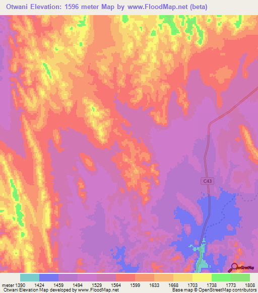 Otwani,Namibia Elevation Map
