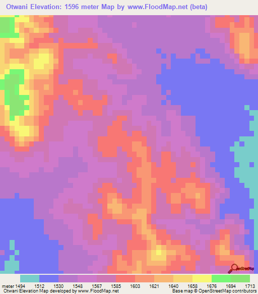 Otwani,Namibia Elevation Map