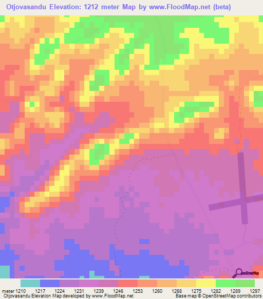 Otjovasandu,Namibia Elevation Map
