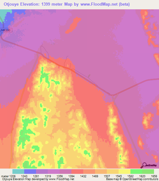 Otjouye,Namibia Elevation Map