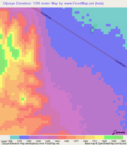 Otjouye,Namibia Elevation Map