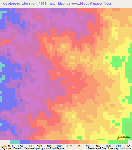 Otjotopero,Namibia Elevation Map