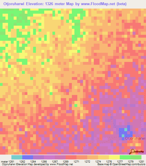 Otjoruharwi,Namibia Elevation Map