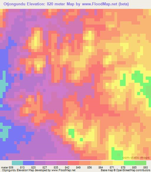 Otjongundu,Namibia Elevation Map