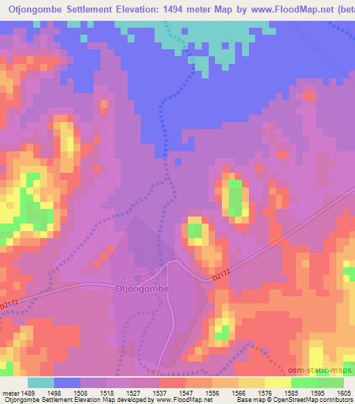 Otjongombe Settlement,Namibia Elevation Map