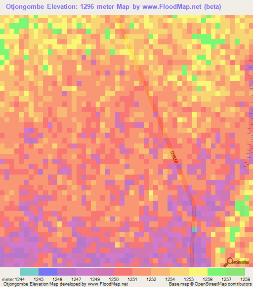 Otjongombe,Namibia Elevation Map