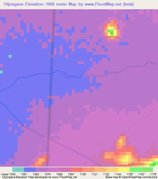 Otjongava,Namibia Elevation Map