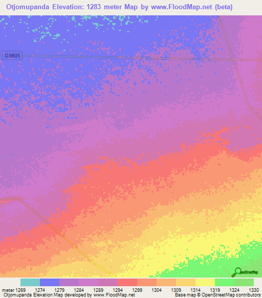 Otjomupanda,Namibia Elevation Map