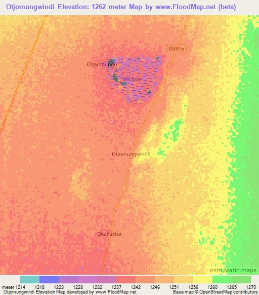 Otjomungwindi,Namibia Elevation Map