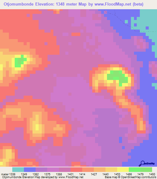 Otjomumbonde,Namibia Elevation Map