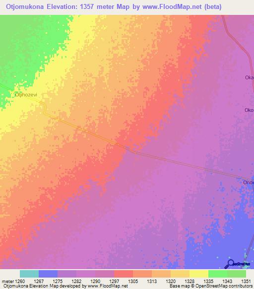 Otjomukona,Namibia Elevation Map