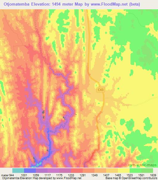 Otjomatemba,Namibia Elevation Map