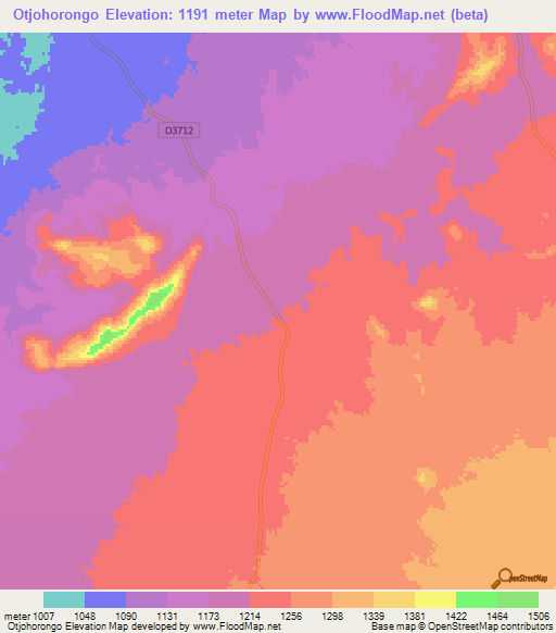 Otjohorongo,Namibia Elevation Map