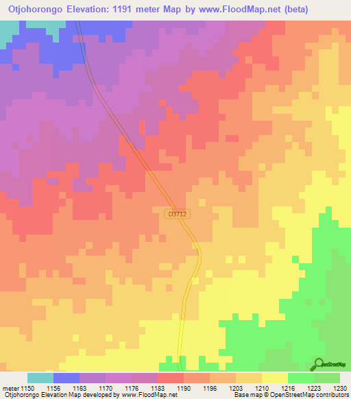 Otjohorongo,Namibia Elevation Map