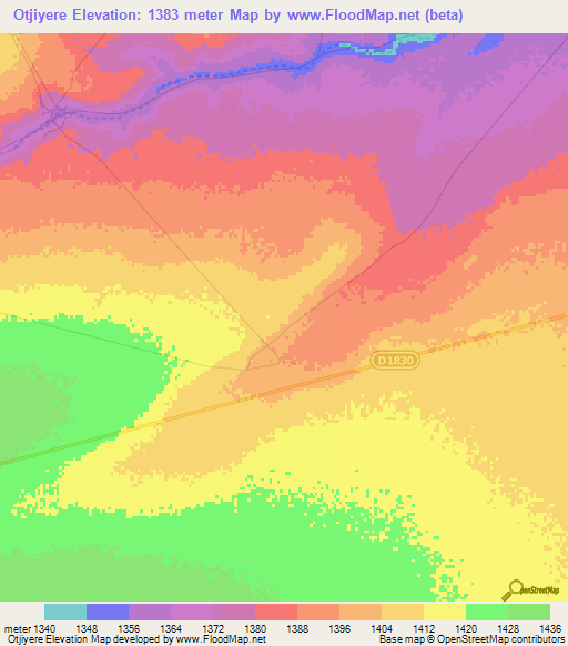 Otjiyere,Namibia Elevation Map