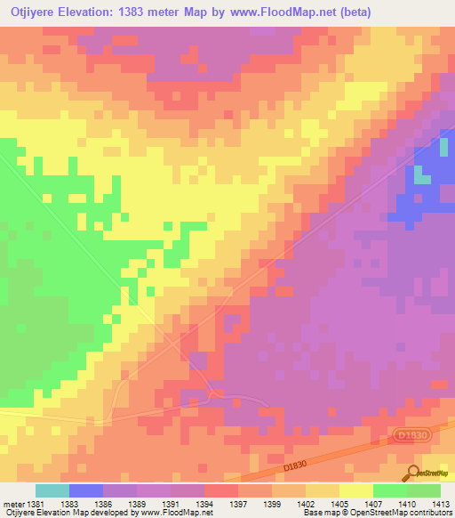 Otjiyere,Namibia Elevation Map