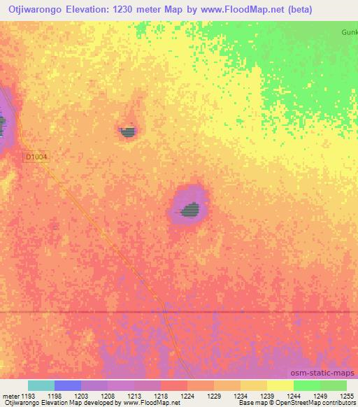 Otjiwarongo,Namibia Elevation Map