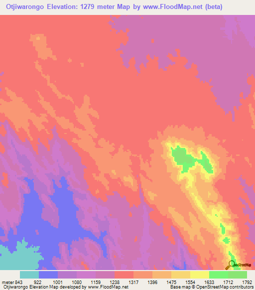 Otjiwarongo,Namibia Elevation Map