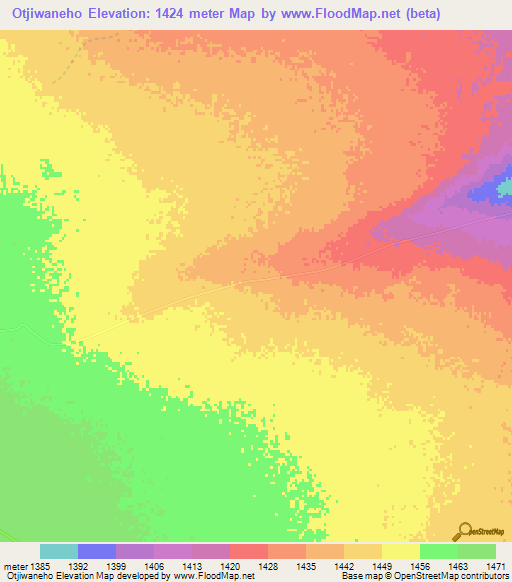 Otjiwaneho,Namibia Elevation Map