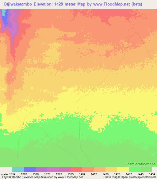 Otjiwaketambo,Namibia Elevation Map