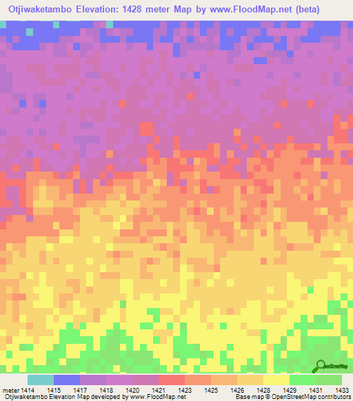 Otjiwaketambo,Namibia Elevation Map