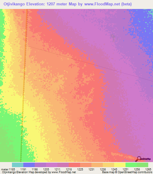 Otjivikango,Namibia Elevation Map