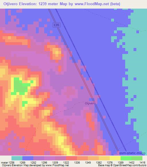 Otjivero,Namibia Elevation Map