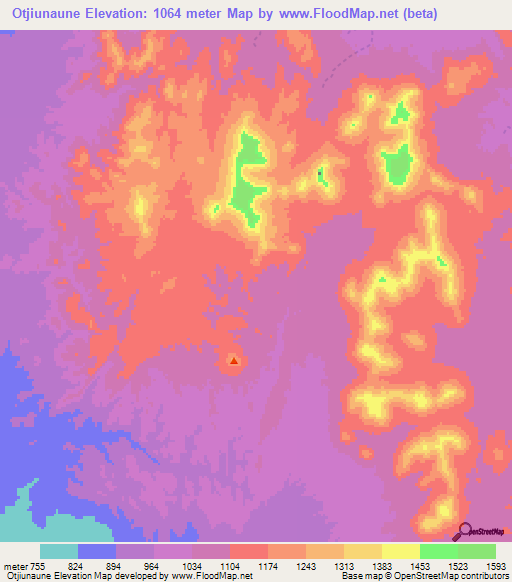 Otjiunaune,Namibia Elevation Map