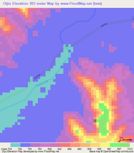 Otjiu,Namibia Elevation Map