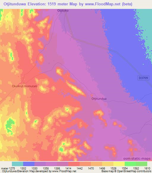 Otjitunduwa,Namibia Elevation Map